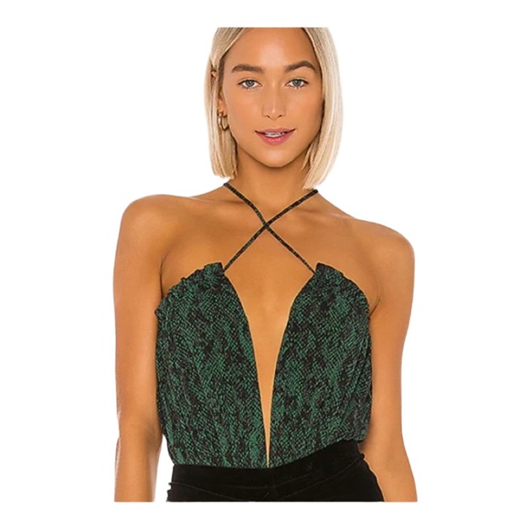 Michael Costello Tops - Michael Costello/ Revolve Green Snakeskin bodysuit, size XXS